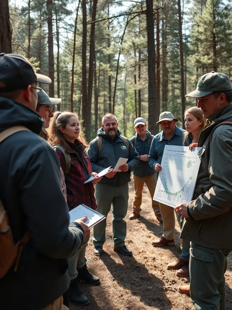 A photograph featuring a community workshop where members of SYNDICAT DE CHASSE DE RIANS are teaching children about wildlife conservation.