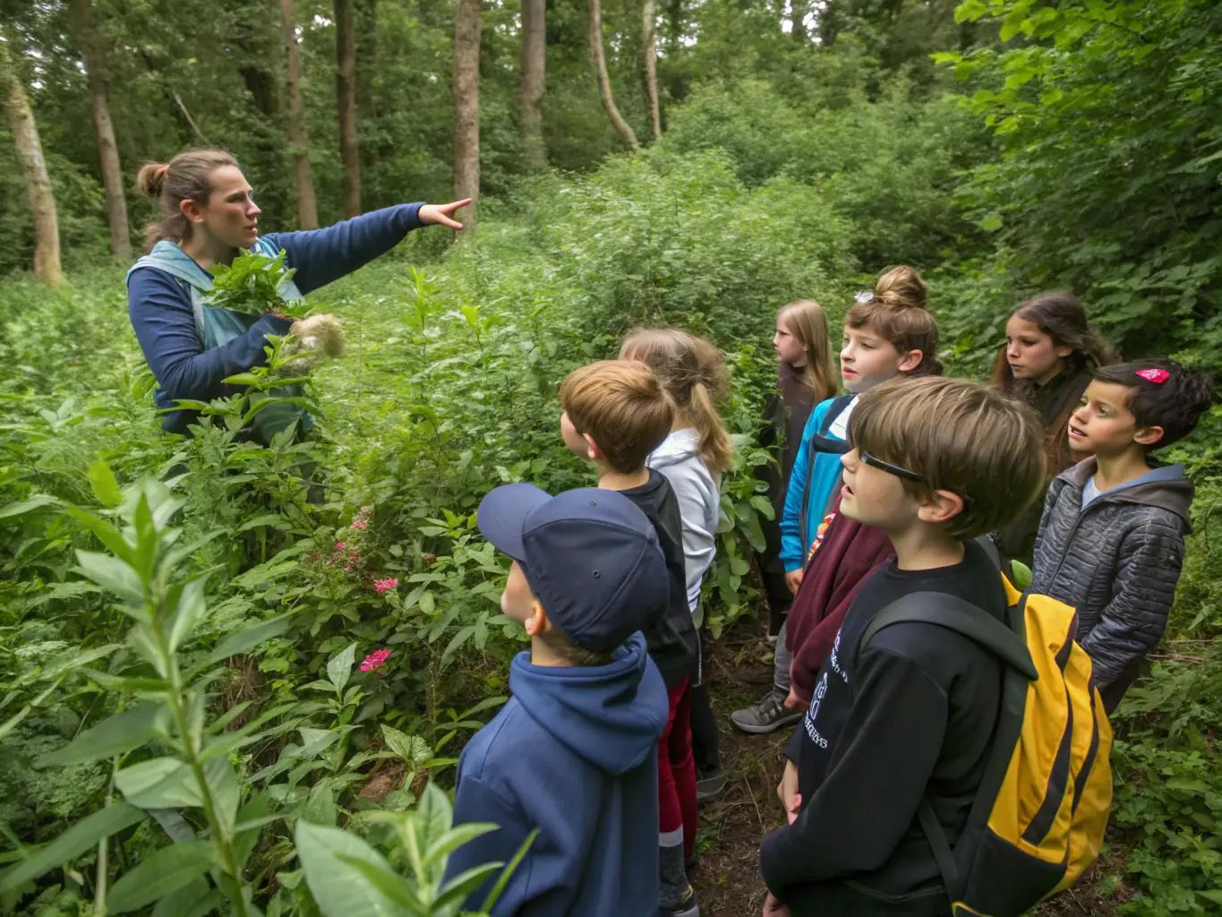 A captivating image of children participating in an educational workshop about wildlife conservation, highlighting SYNDICAT DE CHASSE DE RIANS's commitment to community engagement.